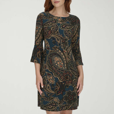 Marc New York Womens 3/4 Sleeve Paisley Shift Dress