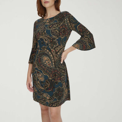 Marc New York Womens 3/4 Sleeve Paisley Shift Dress