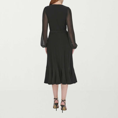 Marc New York Womens Long Sleeve Midi Fit + Flare Dress