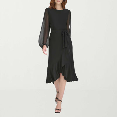 Marc New York Womens Long Sleeve Midi Fit + Flare Dress