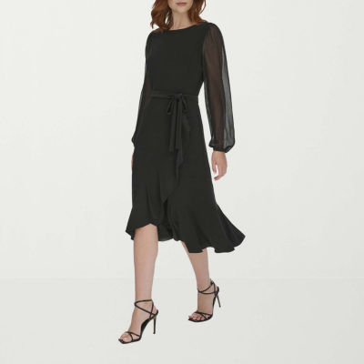 Marc New York Womens Long Sleeve Midi Fit + Flare Dress