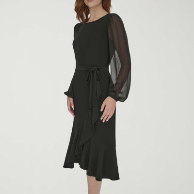 Marc New York Womens Long Sleeve Midi Fit + Flare Dress