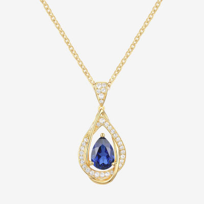 Womens Lab Created Blue Sapphire 14K Gold Over Silver Pear Pendant Necklace