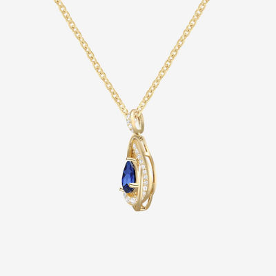 Womens Lab Created Blue Sapphire 14K Gold Over Silver Pear Pendant Necklace