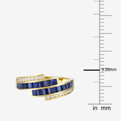 Womens Lab Created Blue Sapphire 14K Gold Over Silver Crossover Side Stone Cocktail Ring