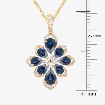 Womens Lab Created Blue Sapphire 14K Gold Over Silver Flower Pendant Necklace