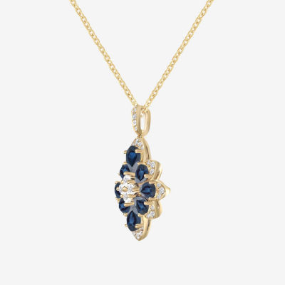 Womens Lab Created Blue Sapphire 14K Gold Over Silver Flower Pendant Necklace