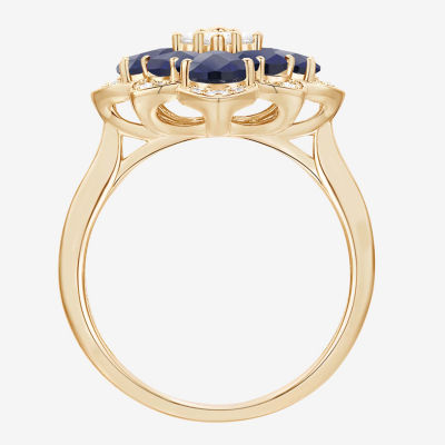 Womens Lab Created Blue Sapphire 14K Gold Over Silver Flower Cocktail Ring