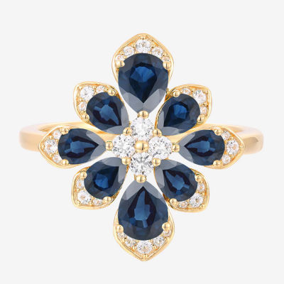 Womens Lab Created Blue Sapphire 14K Gold Over Silver Flower Cocktail Ring