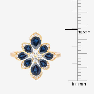 Womens Lab Created Blue Sapphire 14K Gold Over Silver Flower Cocktail Ring