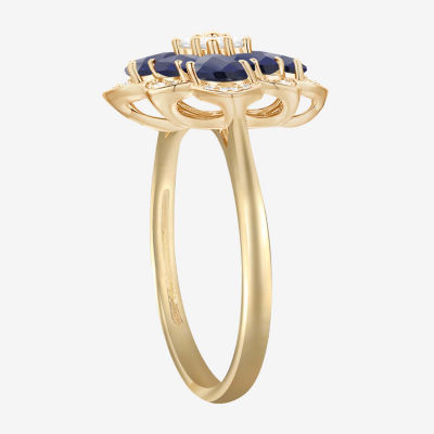 Womens Lab Created Blue Sapphire 14K Gold Over Silver Flower Cocktail Ring