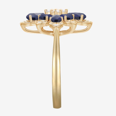 Womens Lab Created Blue Sapphire 14K Gold Over Silver Flower Cocktail Ring