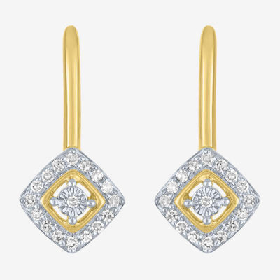 (G-H / I1-I2) Womens 1/6 CT. T.W. Lab Grown White Diamond 10K Gold 19.3mm Cushion Hoop Earrings