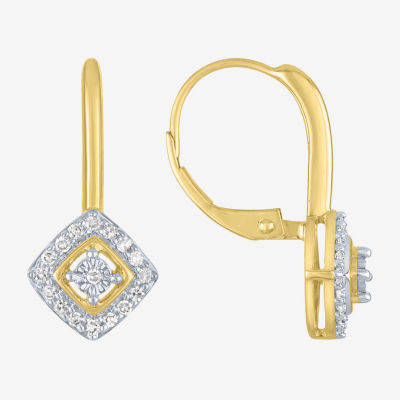 (G-H / I1-I2) Womens 1/6 CT. T.W. Lab Grown White Diamond 10K Gold 19.3mm Cushion Hoop Earrings