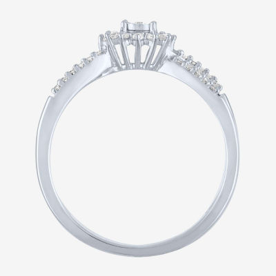 (G-H/ I1-I2) Womens 1/6 CT. T.W. Lab Grown White Diamond 10K White Gold Cluster Side Stone Cocktail Ring