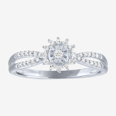 (G-H/ I1-I2) Womens 1/6 CT. T.W. Lab Grown White Diamond 10K Gold Cluster Side Stone Cocktail Ring