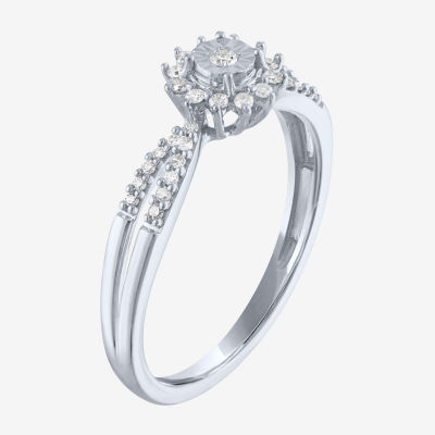 (G-H/ I1-I2) Womens 1/6 CT. T.W. Lab Grown White Diamond 10K Gold Cluster Side Stone Cocktail Ring