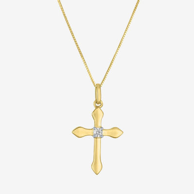 (G-H/I1-I2) Womens Diamond Accent Lab Grown White Diamond 10K Gold Cross Pendant Necklace