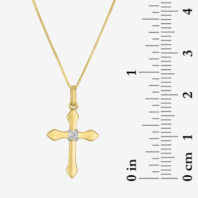 (G-H/I1-I2) Womens Diamond Accent Lab Grown White Diamond 10K Gold Cross Pendant Necklace