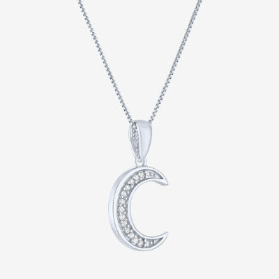 (G-H/I1-I2) Womens Diamond Accent Lab Grown White Diamond 10K Gold Moon Pendant Necklace