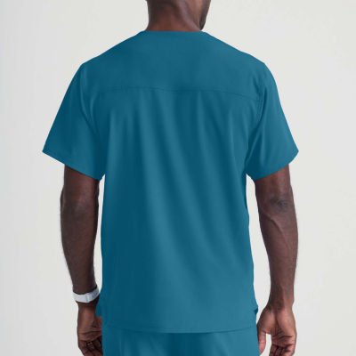 Skechers Sk0112 Structure 1-Pocket Mens V Neck Tag Free Stretch Fabric Moisture Wicking Short Sleeve Scrub Top