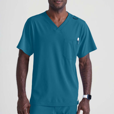 Skechers Sk0112 Structure 1-Pocket Mens V Neck Tag Free Stretch Fabric Moisture Wicking Short Sleeve Scrub Top