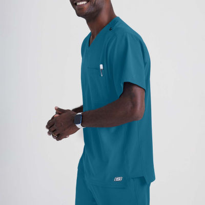 Skechers Sk0112 Structure 1-Pocket Mens Big and Tall V Neck Short Sleeve Tag Free Stretch Fabric Moisture Wicking Scrub Top