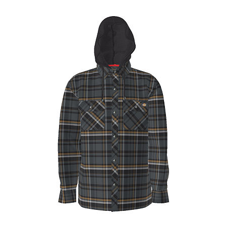 Dickies Water Repellent Flannel Mens Water Resistant Hooded Work Jacket, Medium, Gray