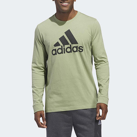 adidas Mens Crew Neck Long Sleeve T-Shirt, Medium, Green