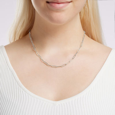 Silver Reflections Textured Pure Silver Over Brass Inch Paperclip Chain Necklace