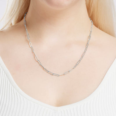 Silver Reflections Textured Pure Silver Over Brass Inch Paperclip Chain Necklace