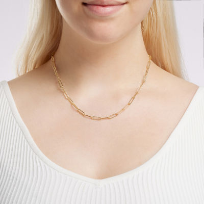 Silver Reflections Textured 14K Gold Over Brass Inch Paperclip Chain Necklace