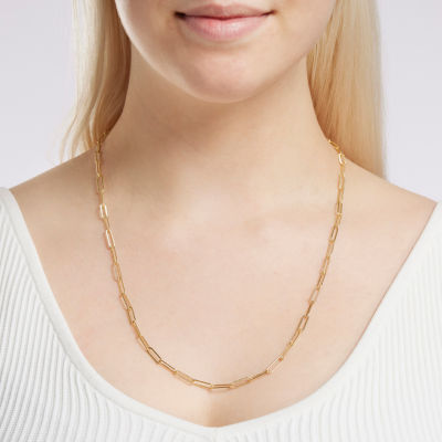 Silver Reflections Textured 14K Gold Over Brass 16-24" Paperclip Chain Necklace