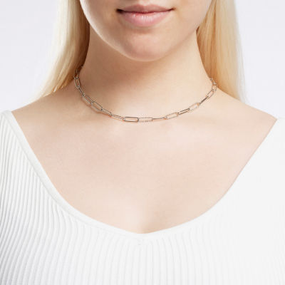 Silver Reflections Textured Womens Pure Silver Over Brass 16 Inch Paperclip Chain Necklace