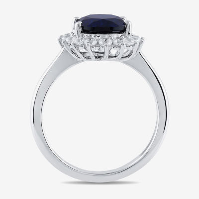 Womens 1/2 CT. T.W. Lab Created Blue Sapphire 10K White Gold Oval Halo Cocktail Ring