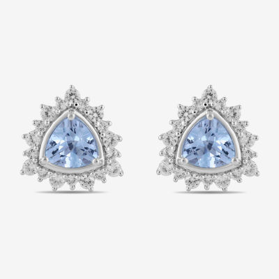 Genuine Blue Aquamarine Sterling Silver 10.7mm Triangle Stud Earrings