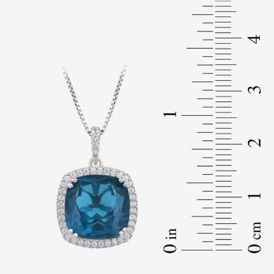 Womens Genuine Blue Topaz Sterling Silver Cushion Pendant Necklace