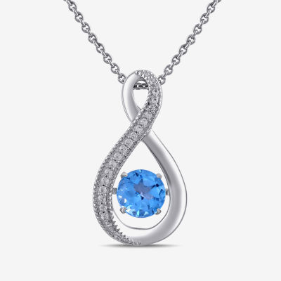 Womens Genuine Blue Topaz Sterling Silver Infinity Pendant Necklace