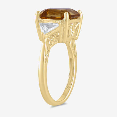 Womens Genuine Yellow Citrine 14K Gold Over Silver Side Stone Cocktail Ring