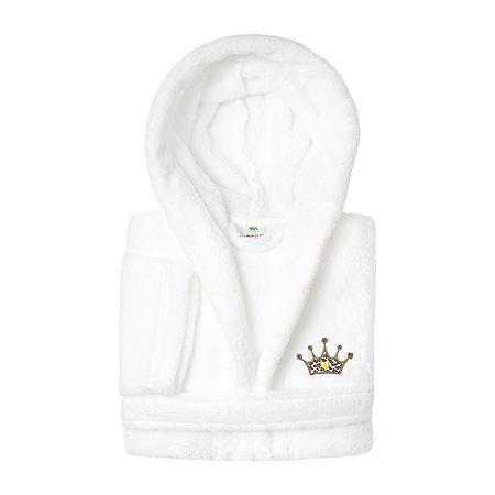 Linum Home Textiles Plush Cheetah Crown Little & Big Girls Long Sleeve Bathrobe, Large, White