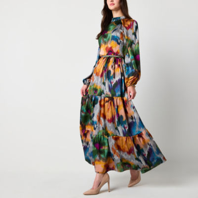 Melonie T Womens Long Sleeve Floral Maxi Dress