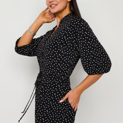 Studio 1 Womens Elbow Sleeve Dots Midi Fit + Flare Dress