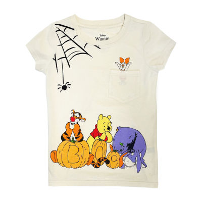 Disney Collection Little & Big Girls Crew Neck Short Sleeve Halloween Winnie The Pooh Graphic T-Shirt