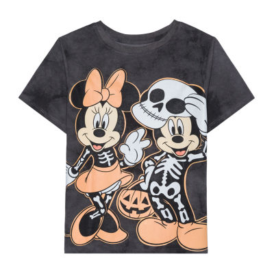 Disney Collection Little & Big Girls Crew Neck Short Sleeve Halloween Mickey Mouse Minnie Graphic T-Shirt