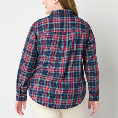 St. John's Bay Plus Womens Long Sleeve Relaxed Fit Button-Down Shirt