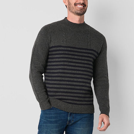 St. John's Bay Cozy Stripe Mens Crew Neck Long Sleeve Pullover Sweater, Xx-large, Black