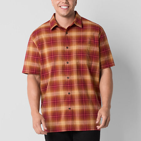 mutual weave Big and Tall Mens Classic Fit Short Sleeve Plaid Button-Down Shirt, X-large Tall, Red