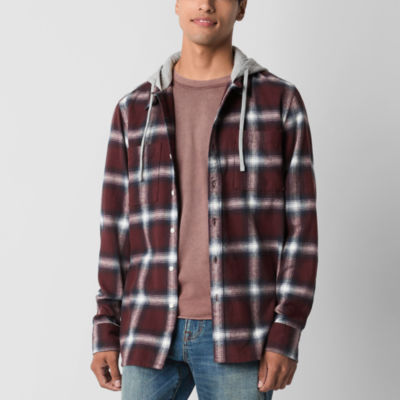 Arizona Mens Long Sleeve Hooded Flannel Shirt Jacket