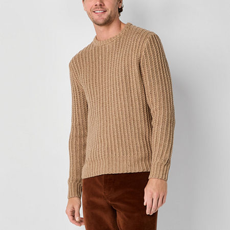 Mutual Weave Mens Crew Neck Long Sleeve Pullover Sweater, Large, Brown