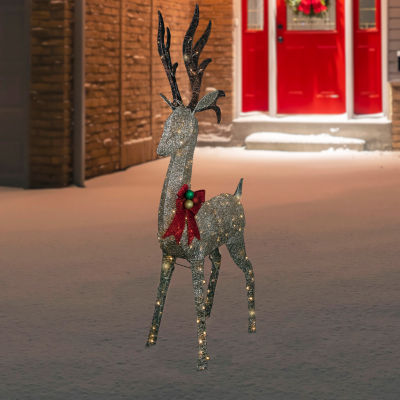 Northlight Led Champagne Deer Wh Bow Christmas Yard Art